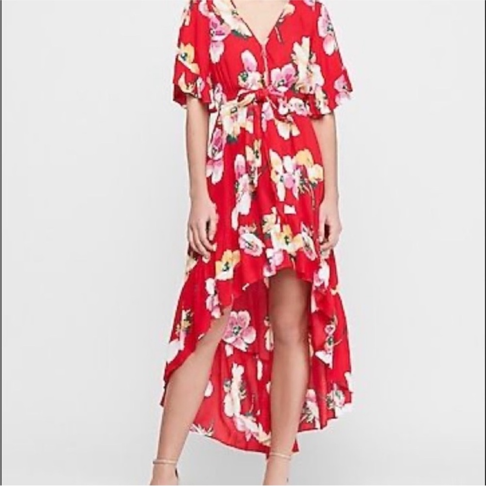 Express Red Floral High Low Dress